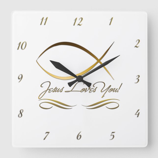 Jesus Loves You Wall Clock Quadratische Wanduhr (Vorderseite)