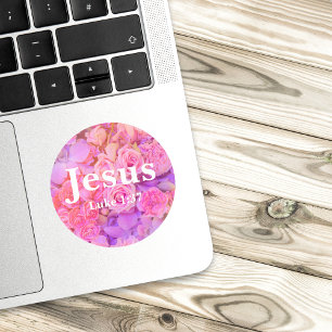Jesus Luke 1:37 Verse mit eleganter bunter Blume Runder Aufkleber