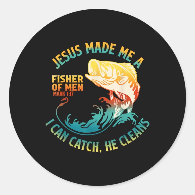 Jesus machte mich zu einem Fisher Bibble Verse Mar Runder Aufkleber (Vorderseite)