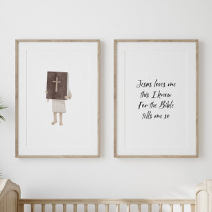 Jésus m'aime Christian Girl tenant une affiche bib