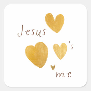 Jésus m'aime. Stickers coeur or moderne
