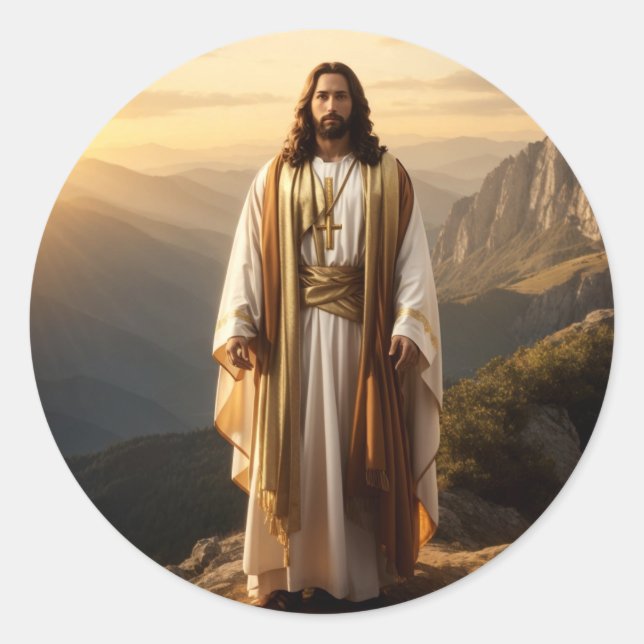 Jesus Majestät auf einem Berg Runder Aufkleber (Vorderseite)
