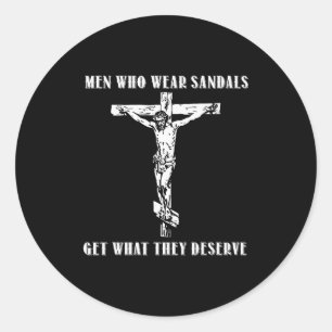 Jesus Männer die Sandalen tragen bekommen was sie Runder Aufkleber