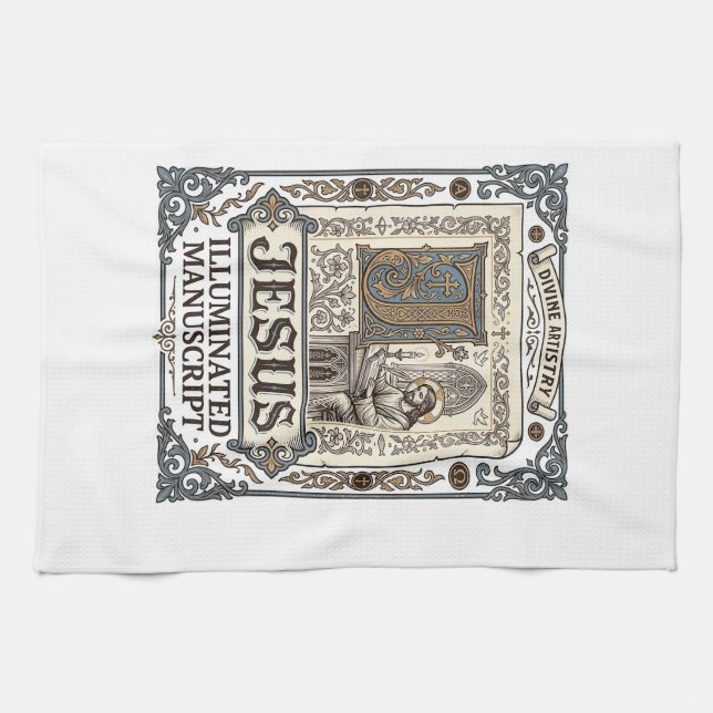 Jesus-Manuskript Jesus Christlicher Glaube Vintage Geschirrtuch (Horizontal)