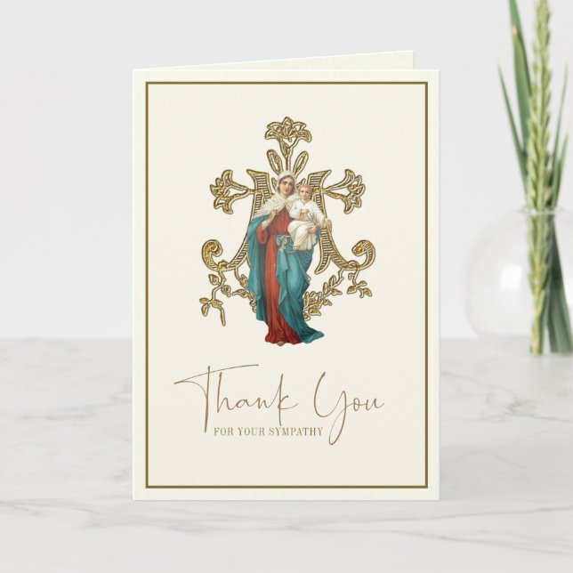 Jesus Mary Katholic Beerdigung Beileid Dankeskarte (Vorderseite)