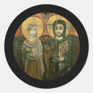 Jesus mit Abt-koptischer Ikone Runder Aufkleber