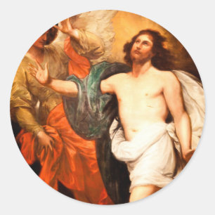 Jesus mit Angel auferweckt Runder Aufkleber