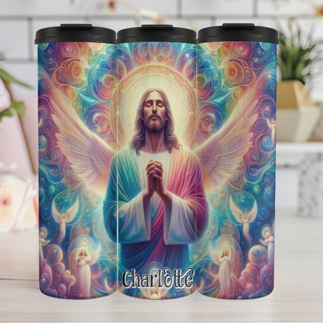 Jesus mit Angel Wings Gebet Thermosbecher (Von Creator hochgeladen)