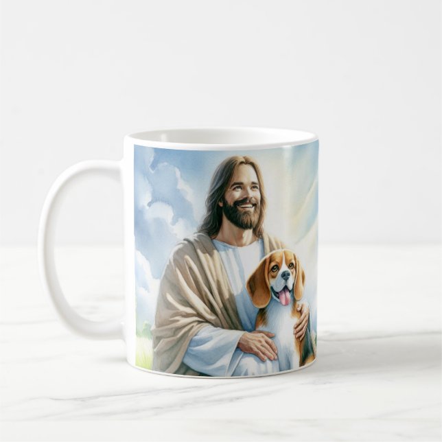 Jesus mit Beagle Kaffeetasse (Links)