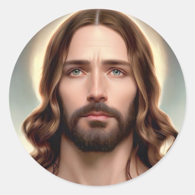 Jesus mit Blaugrün Augen Portrait Runder Aufkleber (Vorderseite)