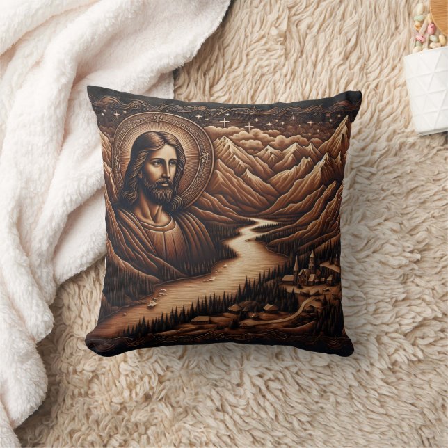 Jesus mit Blick auf das Serengebirge Landschaft Kissen (Decke)