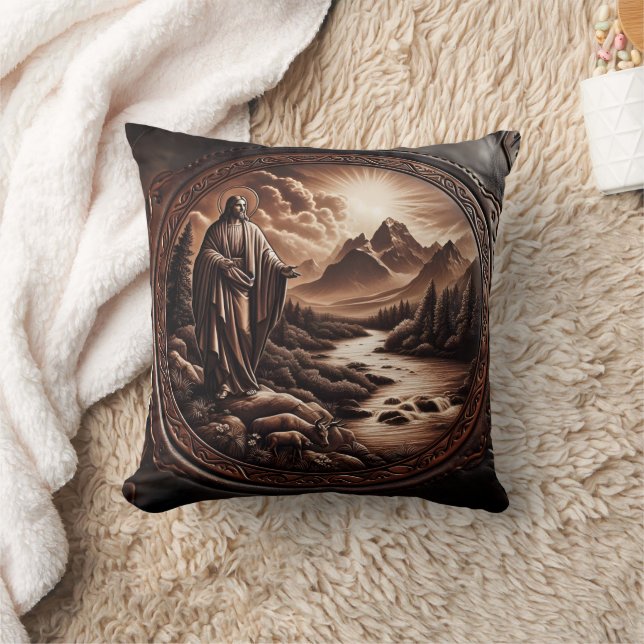 Jesus mit Blick auf einen Serengebirgsbach Kissen (Decke)