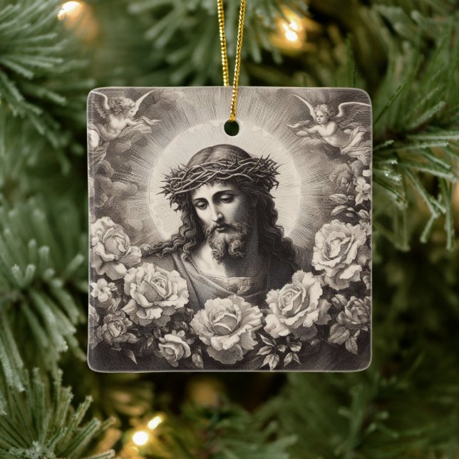 Jesus mit dem Licht der Sonne Keramikornament (Baum)