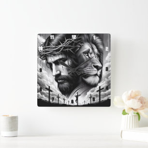 Jesus mit einer Dornenkrone Quadratische Wanduhr