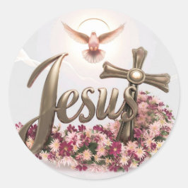 Jesus mit heiliger Taube und Kreuz #1 Runder Aufkleber
