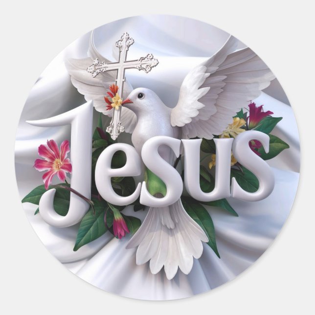Jesus mit heiliger Taube und Kreuz #2 Runder Aufkleber (Vorderseite)