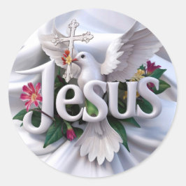Jesus mit heiliger Taube und Kreuz #2 Runder Aufkleber