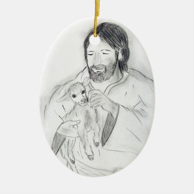 Jesus mit Lamm Keramik Ornament (Vorne)