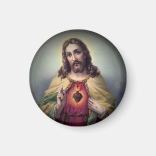 Jesus mit leuchtendem heiligen Herz Magnet