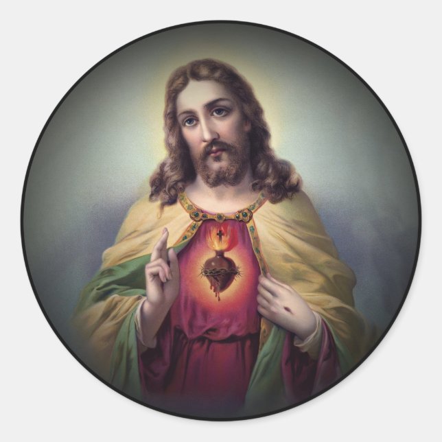 Jesus mit leuchtendem Herzen Runder Aufkleber (Vorderseite)