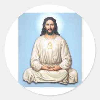 Jesus mit Om vermitteln Runder Aufkleber