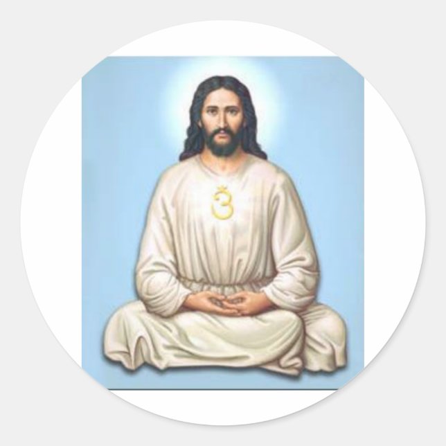 Jesus mit Om vermitteln Runder Aufkleber (Vorderseite)