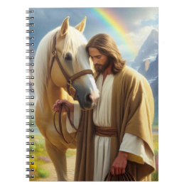 Jesus mit Palomino Pferd in Landschaftlicher Lands Notizblock