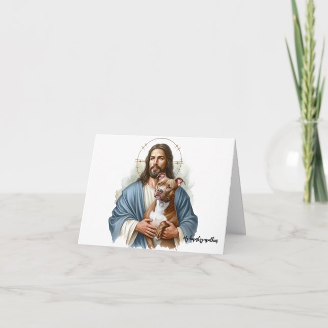 Jesus mit Pit Bull-Dog Loss Beileid Karte (Vorderseite)