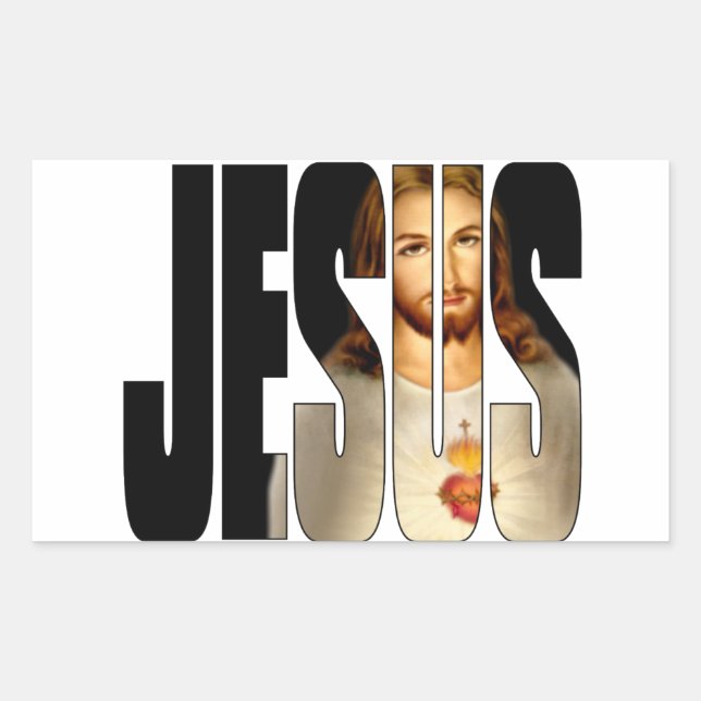 Jesus mit seinem Bild im Namen Rechteckiger Aufkleber (Vorderseite)