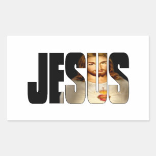 Jesus mit seinem Bild im Namen Rechteckiger Aufkleber