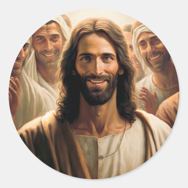 Jesus mit seinen Jüngern lächeln in der Nähe Runder Aufkleber (Vorderseite)