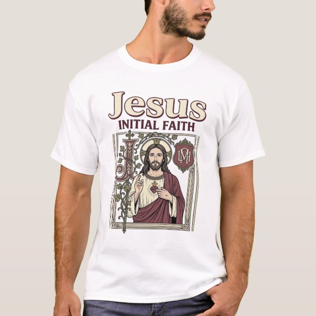 Jesus-Monogramm Anfangs Glaube Jesus-Monogramm Ini T-Shirt (Vorderseite)