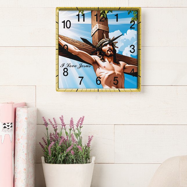 Jesus nagelte zum Kreuz Quadratische Wanduhr (Von Creator hochgeladen)