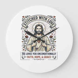 Jesus näht Quilt-Shirt Christliches Grafik_1 Große Wanduhr