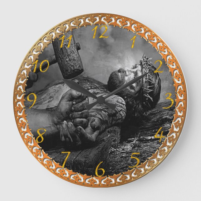 Jesus Nail Large Clock Große Wanduhr (Vorderseite)