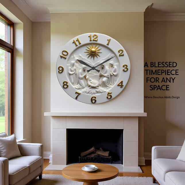 Jesus Nativity Scene Marble Große Wanduhr (Von Creator hochgeladen)