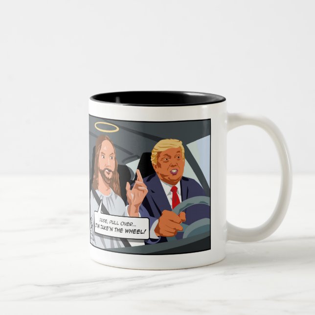 Jesus nehmen das Rad (vom Trumpf!) Zweifarbige Tasse (Rechts)