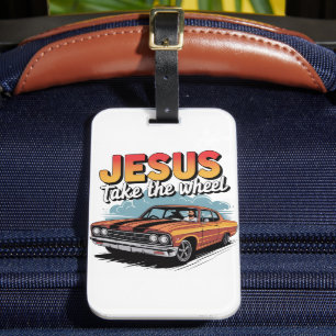 Jesus nehmen das Vintage Muskelauto Gepäckanhänger
