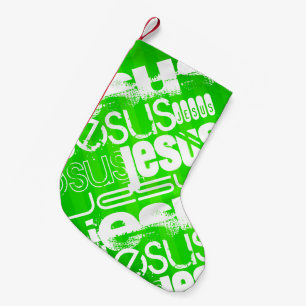 Jesus; Neon Green Stripes Kleiner Weihnachtsstrumpf