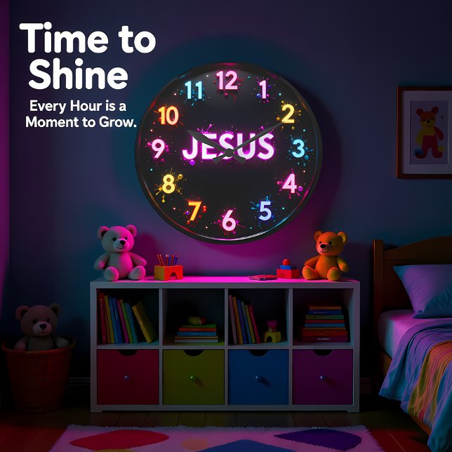 Jesus Neon Splash-Glanz Große Wanduhr (Von Creator hochgeladen)