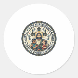 Jesus Neurodivergente Ermutigung T-Shirt Inspirier Runder Aufkleber