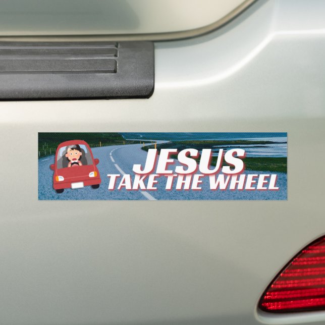 Jesus nimmt das Rad Funny Cartoon Christlich Autoaufkleber (Auf Auto)
