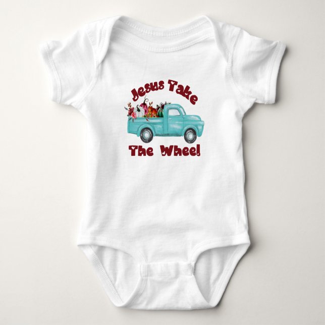 Jesus nimmt das Rad funny Christlich Baby Strampler (Vorderseite)