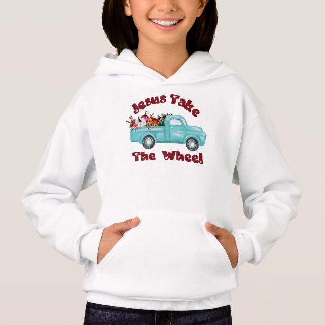 Jesus nimmt das Wheel funny Christlich Hoodie (Vorderseite)