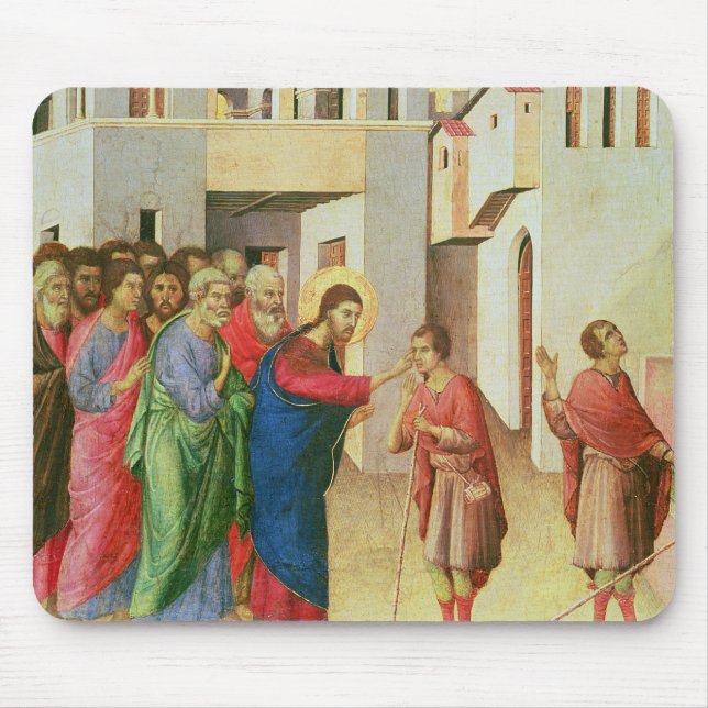 Jesus öffnet die Augen von einem Mann-geborenen Mousepad (Vorne)