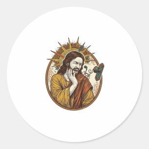 Jesus-Ohrhörerkabel am Türknauf hängengeblieben he Runder Aufkleber