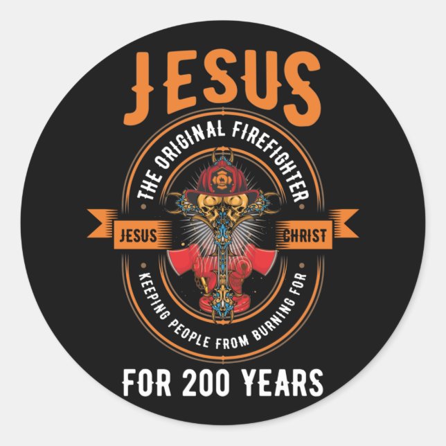 Jesus Original Firefighter Faith Cross Christian Runder Aufkleber (Vorderseite)
