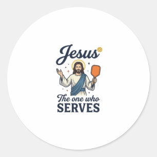 Jesus Pickleball Der, der Serviert Shirt Runder Aufkleber