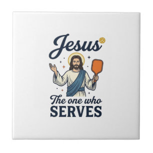 Jesus Pickleball Derjenige, der serviert Hemd Fliese