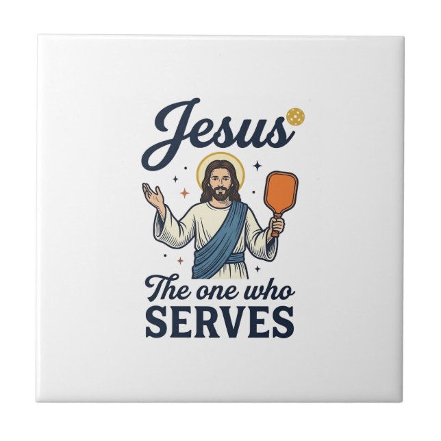 Jesus Pickleball Derjenige, der serviert Hemd Fliese (Vorderseite)